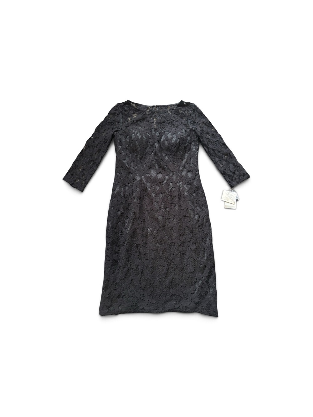 Aidan Mattox Black Lace Cocktail Dress with Three-Quarter Sleeves Size 4 NWT